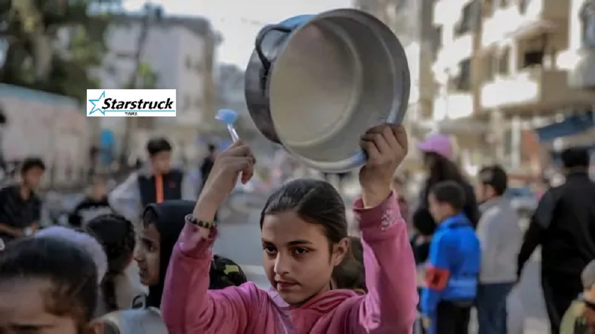 Gaza City malnourished child waiting for food amid a declared famine