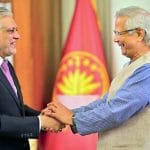 Pakistan Foreign Minister Ishaq Dar signing historic treaty with Bangladesh officials in Dhaka 2025