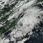 Tropical Storm Fernand forming in the Atlantic – satellite view.