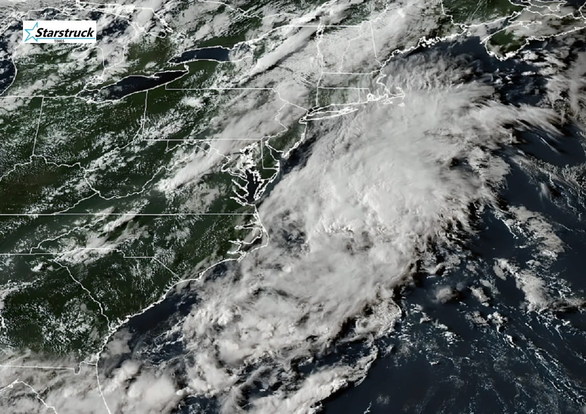 Tropical Storm Fernand forming in the Atlantic – satellite view.