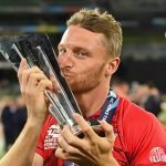 Jos Buttler hitting a six in England vs South Africa 2nd T20 at Old Trafford