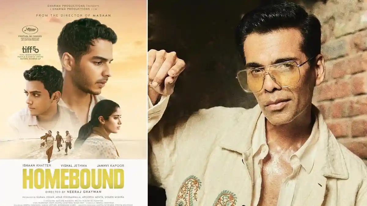 Karan Johar and Neeraj Ghaywan celebrating Homebound's Oscar selection