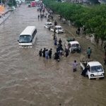 Flooded village in Sindh during deep monsoon depression Pakistan