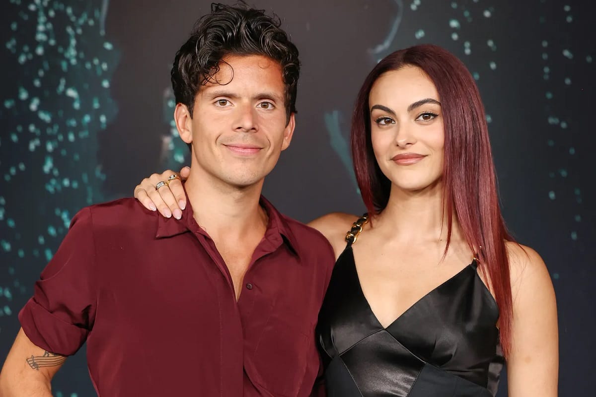 Camila Mendes shows off her diamond engagement ring after Rudy Mancuso’s surprise proposal in Los Angeles, October 2025.