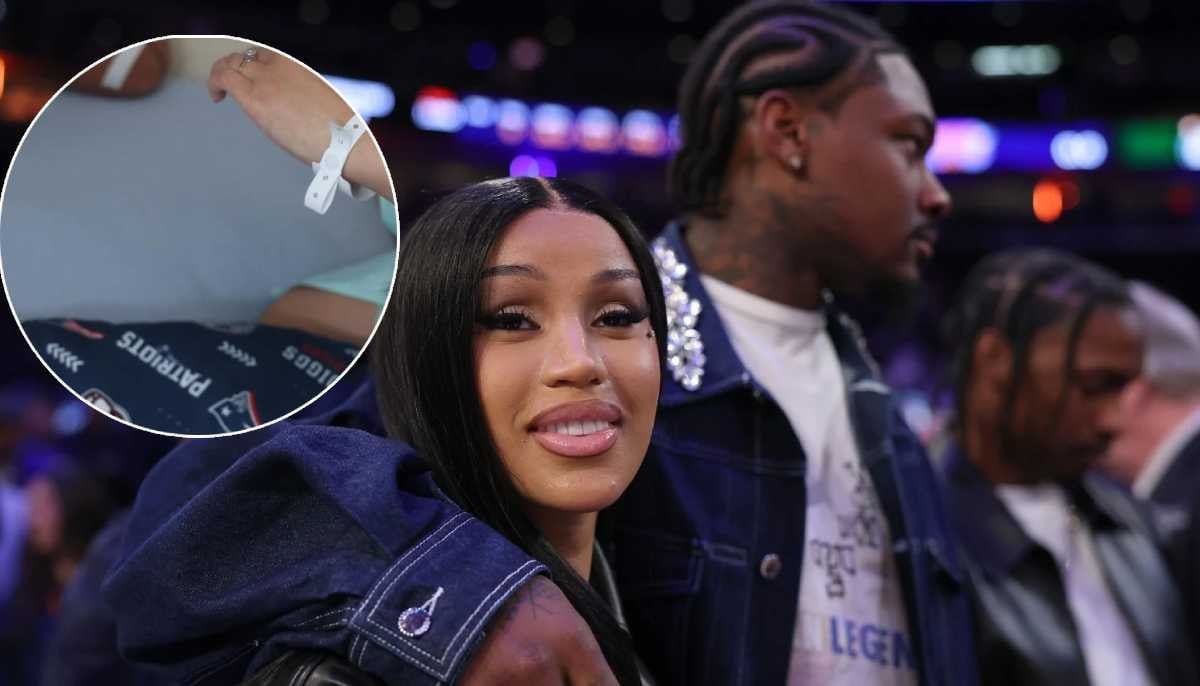 Cardi B holds her newborn baby boy in a nursery amid Stefon Diggs engagement rumors.