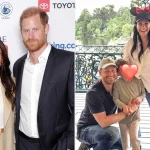 Prince Harry and Meghan Markle with Archie and Lilibet sharing a holiday photo during Archewell Philanthropies announcement.