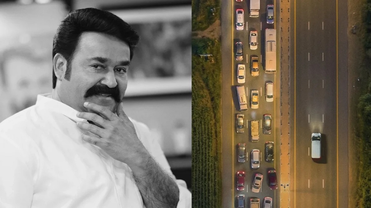 Mohanlal and Vishnu Mohan L367 movie poster with road and car motif