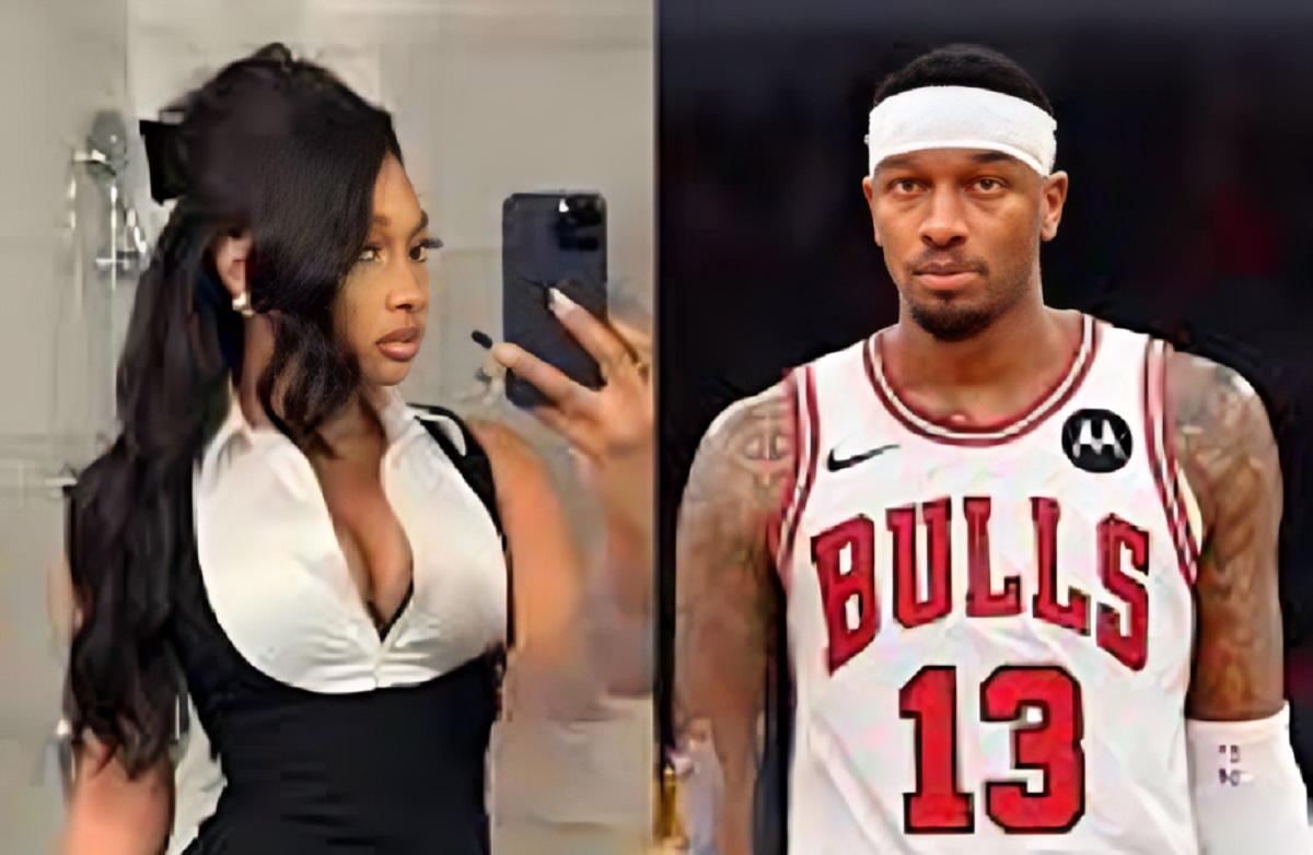 Megan Thee Stallion in a black mesh gown alongside Ja Morant in his Memphis Grizzlies jersey.