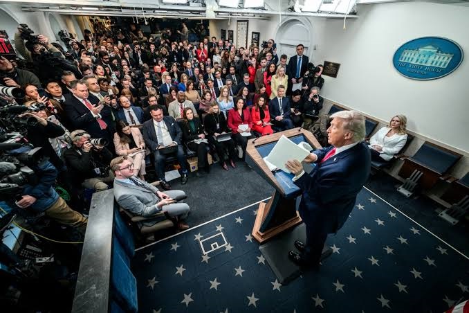 President Donald Trump addressing reporters at the White House.. Source: The White House