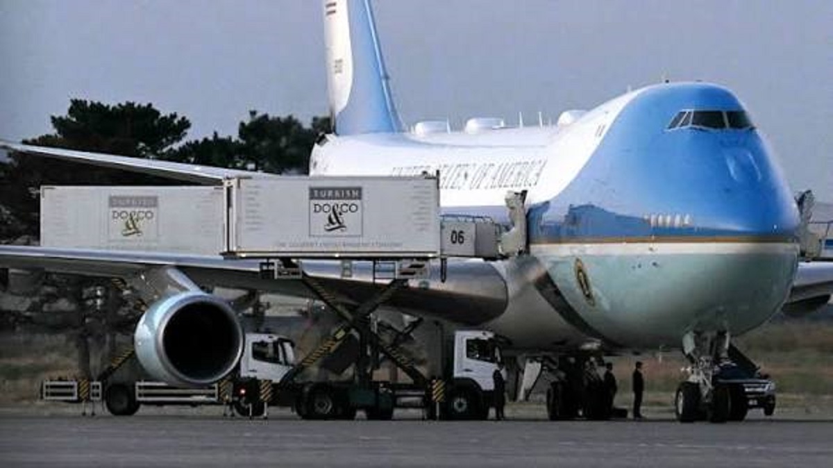 Donald Trump boarding Air Force One in Ankara Turkey before secret catering truck exit