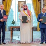 Saudi Arabia, Turkey and Pakistan Sign Mutual Defense Pact: MBS Shocks World Saudi Crown Prince Mohammed bin Salman, Turkish President Erdogan, and Pakistani PM Shehbaz Sharif sign the mutual defense agreement in Mecca.