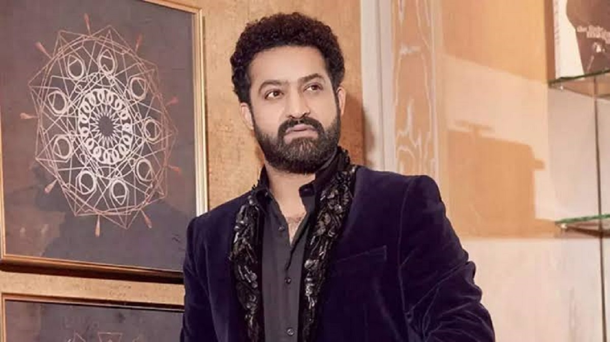 Superstar Jr NTR posing at a media event before his shoulder surgery at KIMS Hospital in Hyderabad.
