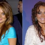 Lindsay Lohan displaying her new vibrant red hair color transformation after leaving blonde locks behind.