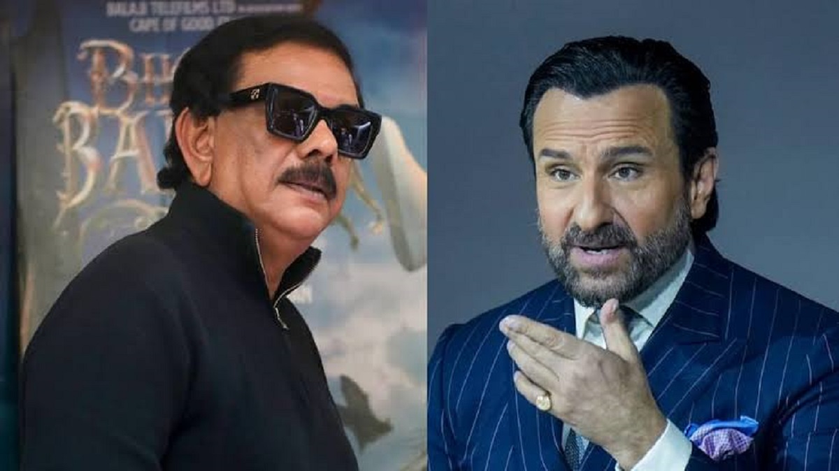 Director Priyadarshan discussing a scene with actor Saif Ali Khan during the filming of Haiwaan