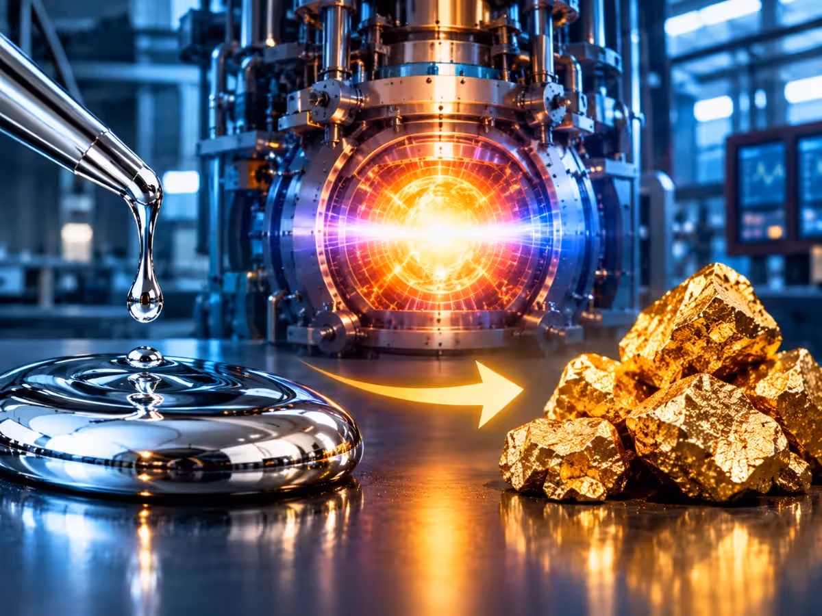 Illustration of mercury and gold representing a claimed nuclear fusion breakthrough