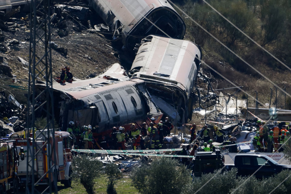 Emergency crews respond to the high-speed train collision near Urda, Spain.
