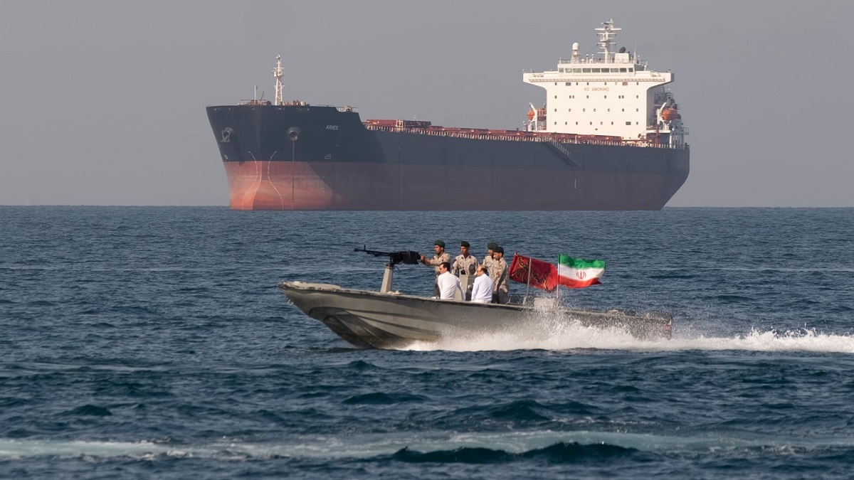 Oil tankers sailing through the Strait of Hormuz amid regional maritime tensions